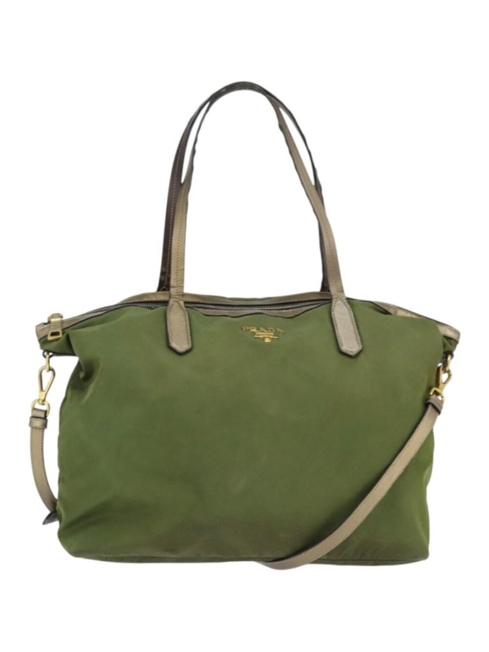 PRADA Tote Bag Nylon Khaki Gold